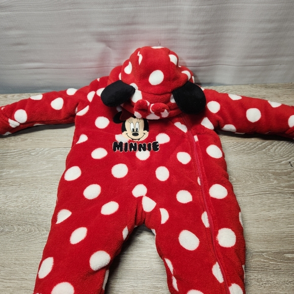 Disney Parks Minnie Mouse Red White Polka Dot Fleece Bunting Size 6 Months - Picture 5 of 5